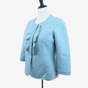 Talbots Size M Boiled Wool Ruffle Jacket 3/4 Sleeve Powder Blue